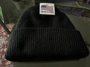 新品未使用 MADE IN USA ACRYLIC KNIT CAP USA製 ニットキャップ ニット帽　ブラック