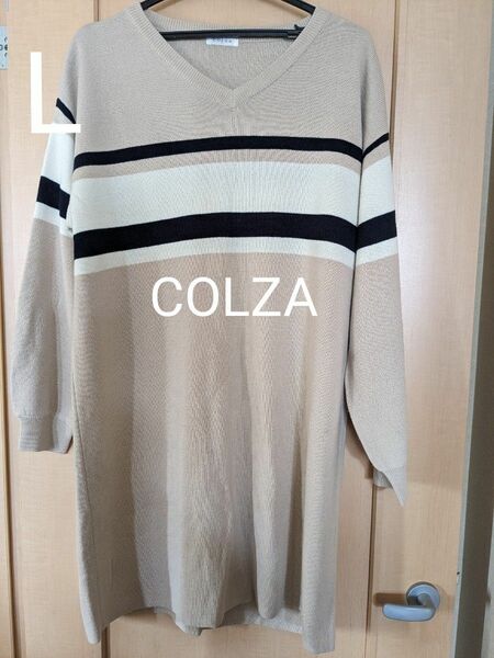 お値下げしました☆【COLZA】ニットワンピースチェック　L　ライトベージュ