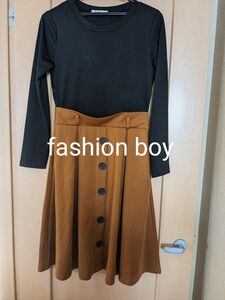 お値下げしました☆【fashion boy】ドッキングワンピース　ブラック×黄土色