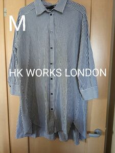 お値下げしました☆【HK WORKS LONDON】ストライプ柄シャツワンピースチュニック　淡灰色　M