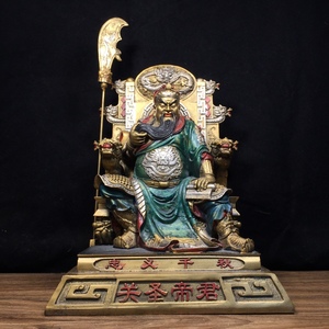 珍蔵 中國 清代 銅製 彩繪描金 忠義千秋 関聖帝君 武財神 関公 供養品 極細工 置物 時代物 置物 中国古美術 FCK148