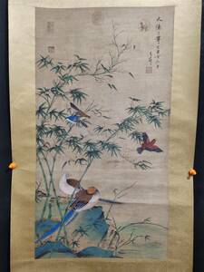 中国古画 宋代の著名な書画家 趙子昂 花鳥図 手描き 掛軸 巻き物 絹本 書画 水墨画 時代物 中国美術 賞物 置物 美術品 XRG61
