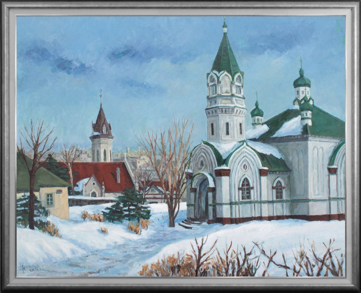 Kaoru Uchida Zwei Kathedralen (Winter) Ölgemälde [Authentizität garantiert] Gemälde - Hokkaido Gallery, Malerei, Ölgemälde, Natur, Landschaftsmalerei