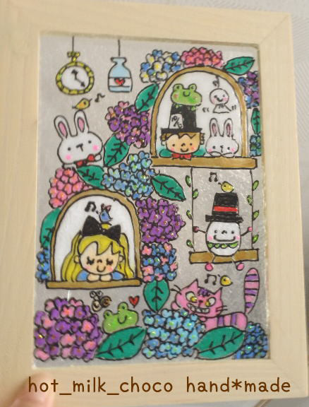 ★Nr. L36★ Buntglas-Stil, 2L Größe, Alice im Wunderland, Hortensie, Blumen, Kaninchen, Mädchen, handgefertigt, Verschiedene Waren, Innenausstattung, Kunst, Handgefertigte Artikel, Innere, Verschiedene Waren, Andere