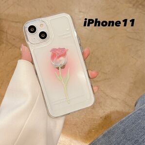 iphone11お花柄 韓国 iphoneローズフラワー かわいい レッド