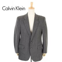 A4941/ビンテージ 90s 秋冬 総裏 Calvin Klein カルバンクライン ウール ヘリンボーン テーラード シングル2Bジャケット180 XL 灰色/メンズ_画像1