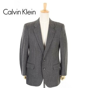 A4941/ビンテージ 90s 秋冬 総裏 Calvin Klein カルバンクライン ウール ヘリンボーン テーラード シングル2Bジャケット180 XL 灰色/メンズ