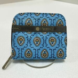 ☆LeSportsac レスポートサック☆　コンパクト 折り財布　ラウンドジップ　小銭入れ有　Wホック　日本限定 アルルブルー 【USED】0124B