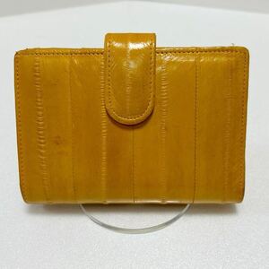 ☆EEL SKIN イールスキン 折り財布☆　うなぎ革　本革　小銭入れ有　イエロー　MADE IN KOREA 【USED】0118