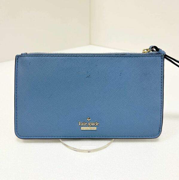 ◆kate spade ケイトスペード◆　長財布　ミニポーチ　サフィアーノレザー　ストラップ付き　ライトブルー　PWRU5544【USED】0130Ａ