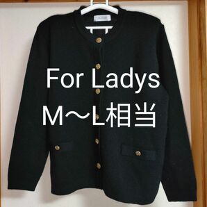 For Ladys フォーレディス 黒 肩パッド 金ボタン 昭和レトロ ニットカーディガン