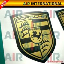 【AIR int'l製品】　PORSCHE emblem　ポルシェ　エンブレムステッカー　マットゴールド　2枚セット_画像2