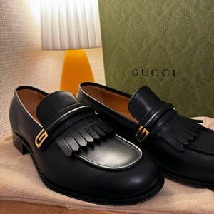 GUCCI ローファー レザー ブラック 革靴 ビジネス シューズ 黒 靴 グッチ フリンジ