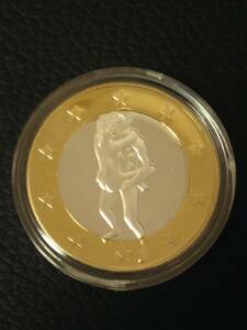 H04-17)海外丸形記念金、銀２色コイン、メダル*ドイツ体位コイン*参考品1枚　セクシー　ノーマジーン　性愛誘惑メダル