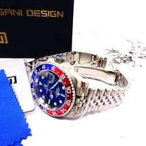 送料無料・新品・パガーニデザイン・メンズ・機械式腕時計 ・GMT針オマージュウオッチ・ペプシベゼル・ジュビリーメタルストラップPD-1662 _画像9