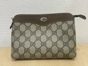 【22374】GUCCI グッチ コスメポーチ 化粧ポーチ 小物入れ 89.01.020 GG柄 PVC×レザー ブラウン系