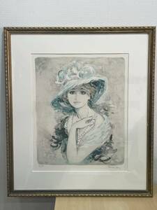 【22480】ベルナール・シャロワ 「白い帽子の少女」 約12号 リトグラフ 8/175 直筆サイン入り 額装品