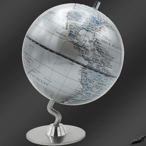 【シルバーで統一されたお洒落なデザイン】 インテリア地球儀 19×14cm 世界地図 英語表記 リビング 書斎 子ども部屋 シルバー