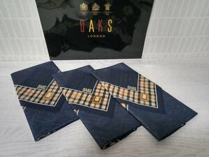 DAKS Dux unused men's handkerchie 3 pieces set navy made in Japan the cheapest postage 140 jpy 