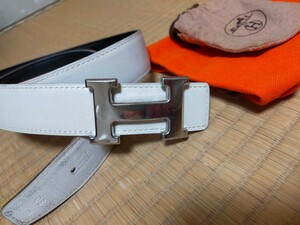 エルメス　HERMES　メンズ　レディース　ベルト　バックル　リバーシブル　ホワイト　白　シルバー　M　Ｌ　サイズ　