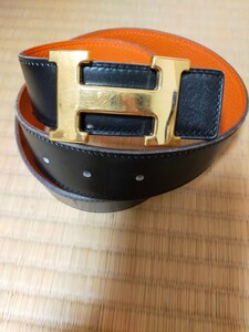 エルメス　HERMES　ベルト　バックル　リバーシブル　メンズ　レディース　オレンジ　ゴールド　M　Ｌ　サイズ