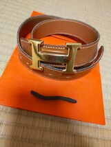 エルメス　HERMES　メンズ　レディース　リバーシブル　キャメル　ゴールド　バックル　ベルト　M　Ｌ　サイズ　_画像1