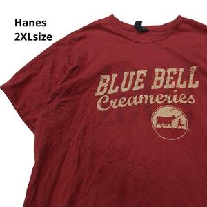 【MadeinUSA】Hanes半袖Tシャツロゴプリント牛　赤メンズ2XL b9