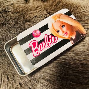 Barbie バービー ミニ 缶 ケース 小物入れ ラインストーン付き スライド式 【非売品】希少 小物入れ ピルケース