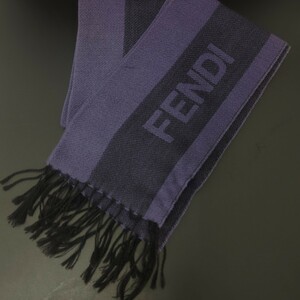 (Ｃ011829)FENDI マフラー ウール ストール 紫 黒 ロゴ 