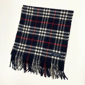 BURBERRY ☆ イングランド製 カシミヤ ウール ノバチェック マフラー ストール 154×31cm ネイビー 大人カジュアル 秋冬 バーバリー■SAC63