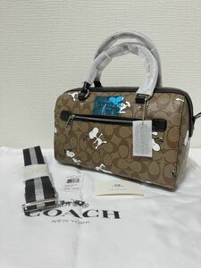 【新品】【未使用】COACH コーチ ローアンサッチェル　バッグ スヌーピー コラボ 2way ハンドバッグ ミニ ボストンバッグ