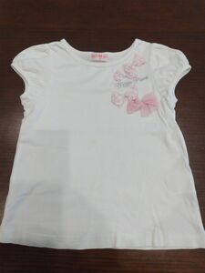 Tシャツ　120　女の子　mezzo piano　リボン　白　ピンク　ホワイト　メゾピアノ　半袖