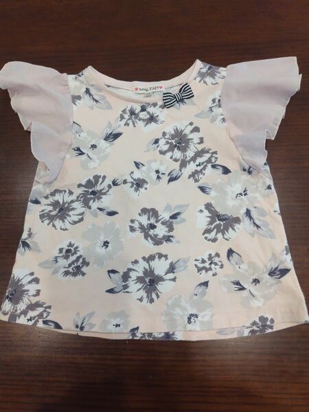 Tシャツ　110　女の子　anyFAM　エニィファム　花柄　リボン　袖　フリル　フレア　ノースリーブ　半袖