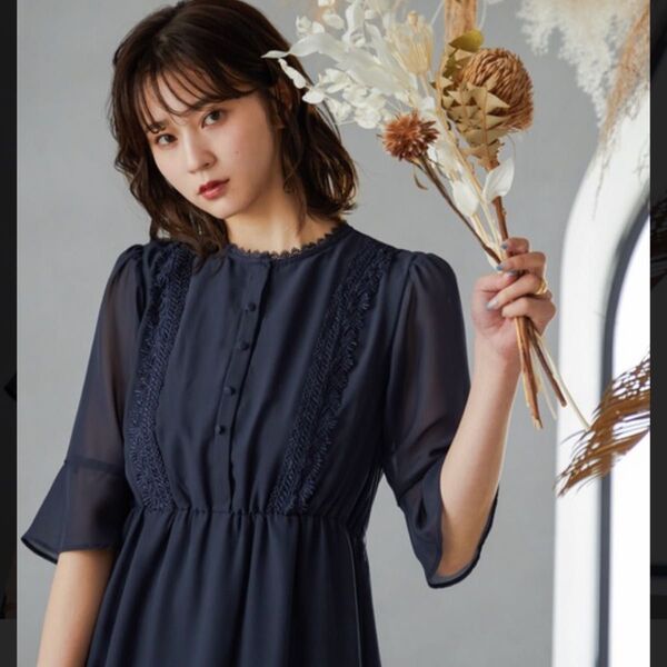 結婚式 ワンピース パーティードレス マタニティー 授乳口 フロントボタン シフォン リボン ドレス オケージョン ウエストゴム