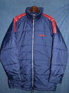 OLD!adidas/アディダス*ベンチジャケット*size L*ネイビー×レッド*中綿JKT*トラックフィールド*80's90's