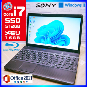 極上品/新型Window11搭載/SONY/爆速Core-i7搭載/カメラ/高速新品SSD512GB/驚異の16GBメモリ/DVD焼き/ブルーレイ/オフィス/ソフト多数!！