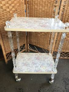 YS3214* Showa Retro floral print crystal kitchen wagon display shelf rack shelf antique old tool secondhand goods 