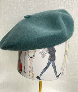 ベレー帽 レディース 帽子 オーストラリアウール90% 青碧色