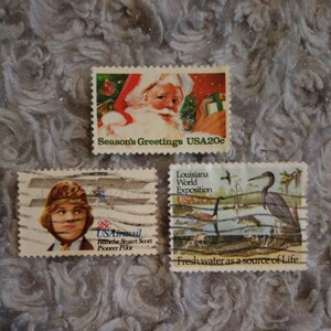  America stamp 3 pieces set * Season's Greetings Blnche Stuart Scott Louisiana World Exposition * USA Santa Claus sun ta
