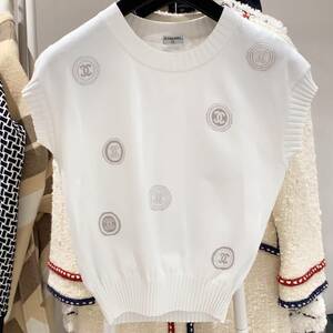 CHANEL COCO Mark summer knitted Chanel woman clothes lady's non sleeve M1277 white 