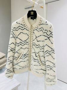 CHANEL car - ring Zip up blouson acrylic fiber 47% alpaca 30% ivory size 36 Chanel woman clothes lady's 