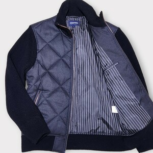 メンズビギ MEN'S BIGI ブルゾン 袖切替 キルティング 中綿ジャケット ニット Lサイズ ジップアップ ダブル 裏地ストライプ メンズ 黒