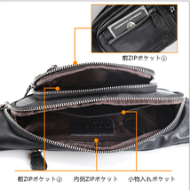 TIDING メンズ 本革 ウエストバッグ ウエストポーチ ヒップバッグ 2WAY ボディバッグ ナッパレザー 牛革 自転車 革 鞄 ブラック 潮牛_画像8