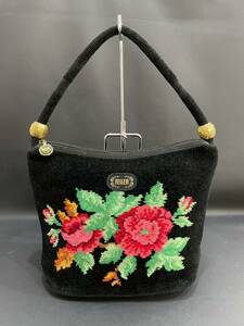 S4A451◆本物◆ フェイラー FEILER シュニール織 ブラック色 花柄 ロゴ ハンドバッグ