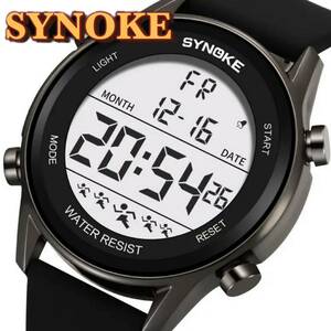 新品 SYNOKEスポーツデジタル 防水 デジタルストップウォッチ メンズ腕時計 9825 ブラック