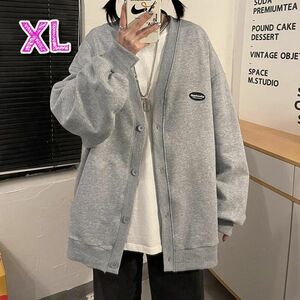 グレー XL カーディガン 制服カーディガン 長袖シンプル 学生 通勤 OL Vネック スクールカーディガン 無地 秋冬 男女兼用