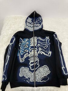 TRAVIS SCOTT CACTUS JACK FRAGMENT DESIGN SKELETON GRAFFITI FULL ZIP HOODIE ジップパーカー パーカ ブラック 中古 Ｍ GN 5