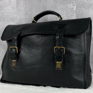 1円~ 極美品 PRADA プラダ A4 通勤 通学 書類 メンズ ビジネスバッグ ブリーフケース ハンドバッグ オールレザー シボ ファスナー ブラック