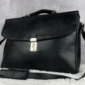 1円~ 大人気 BURBERRY バーバリー ビジネスバッグ ブリーフケース ショルダー 2way オールレザー ダイヤルロック 斜め掛け 金具 ブラック