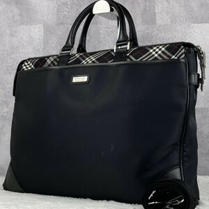 1円~ 美品 BURBERRYBLACKLABEL バーバリーブラックレーベル A4 通勤 書類 メンズ ビジネスバッグ ブリーフケース 2way チェック柄 ブラック